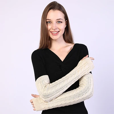 Ivory Новинка, женские гетры, зимние, черные, серые, удлинитель руки, перчатки, вязанный рукав для женщин, твист, гетры, перчатки, зимние рукава - Цвет: Ivory