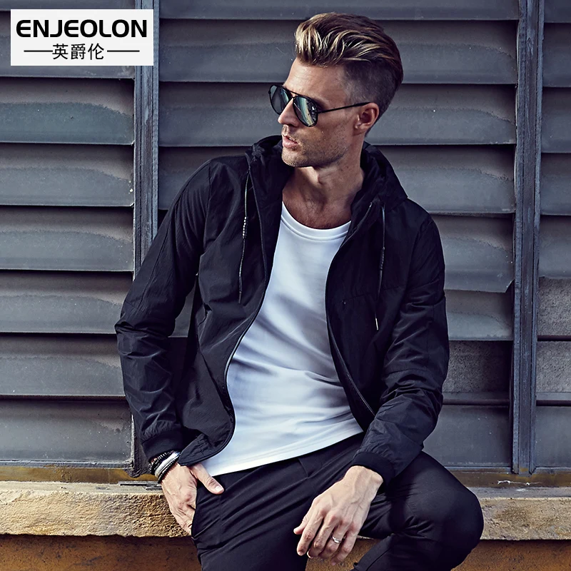 Мужская ветровка Enjeolon черная куртка с капюшоном модель 2020 года WT0219|brand