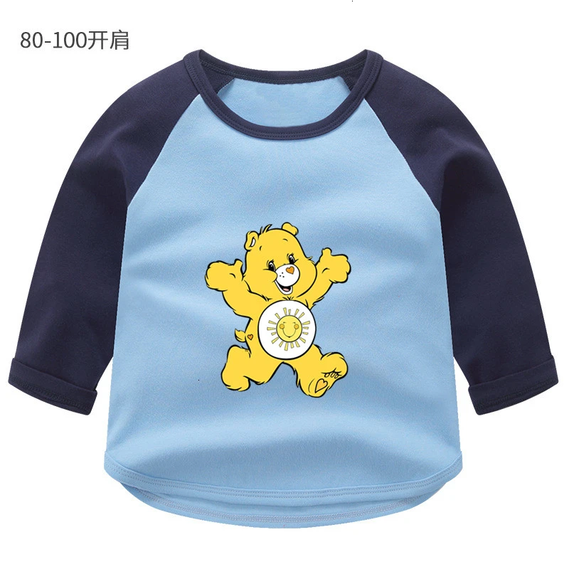 Summer O-Neck Tops Boys Girls Care Bears splice color Long sleeve T-shirt Kid Children Cartoon T shirt Baby - Цвет: as picture