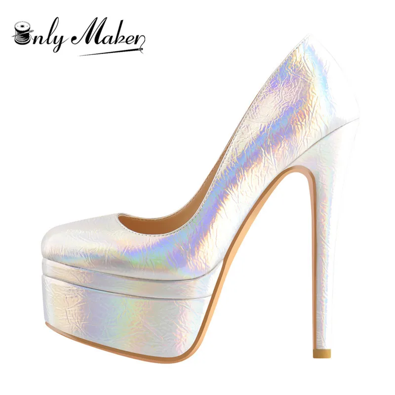 onlymaker-women-colorful-round-toe-16cm-high-heel-platform-stiletto-slip-on-pumps-for-party-dressing-gold-and-silver-shoes