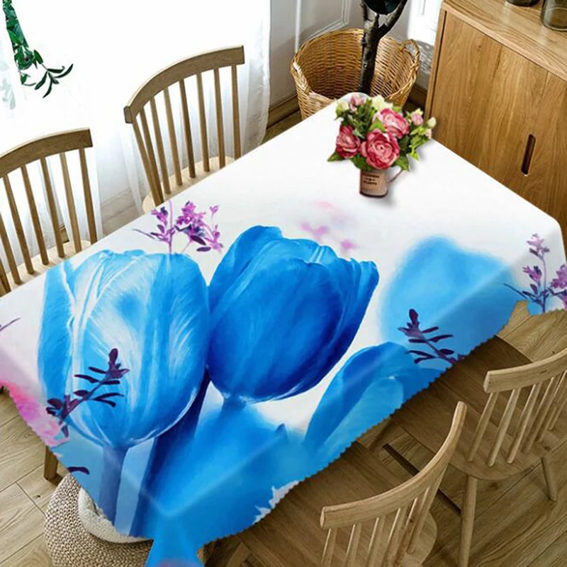 

Tablecloth Flowers Pattern Waterproof 3D Flower Table Cloth Rectangular Tea Table Cover Dining Home Decor