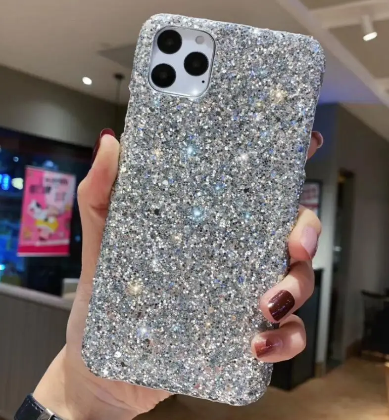 Блестящий комбинированный чехол для телефона iPhone 11 5 6 6S Plus 7 8 plus жесткий чехол с блестками для iPhone 11 pro XS Max XR X coque Fundas - Цвет: silver