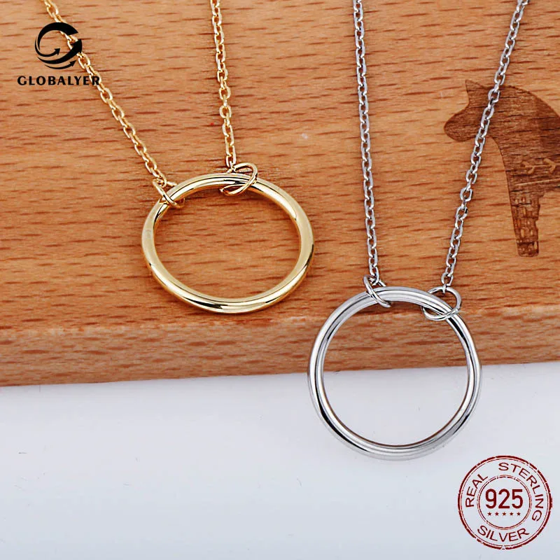 

Simple s925 sterling silver Small fresh hollow circle pendant Clavicle chain Japan and Korea wild cold wind circle necklace 504