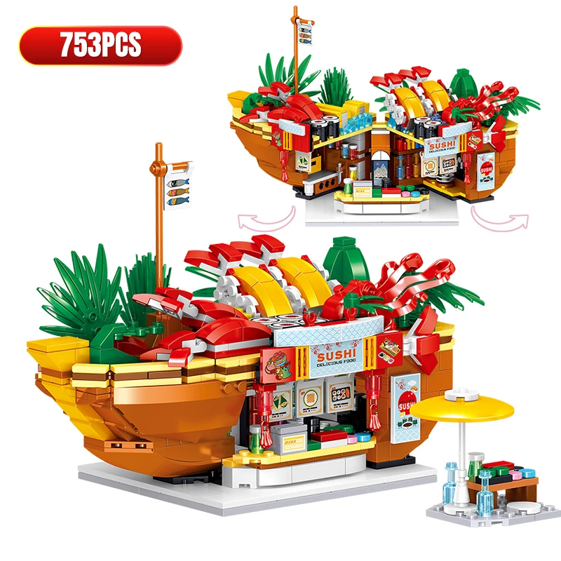 Photo Product City Street View Food Store Mini Bricks Coffee Ice Cream Shop Architectures Models Building Blocks Toys For Children Gifts