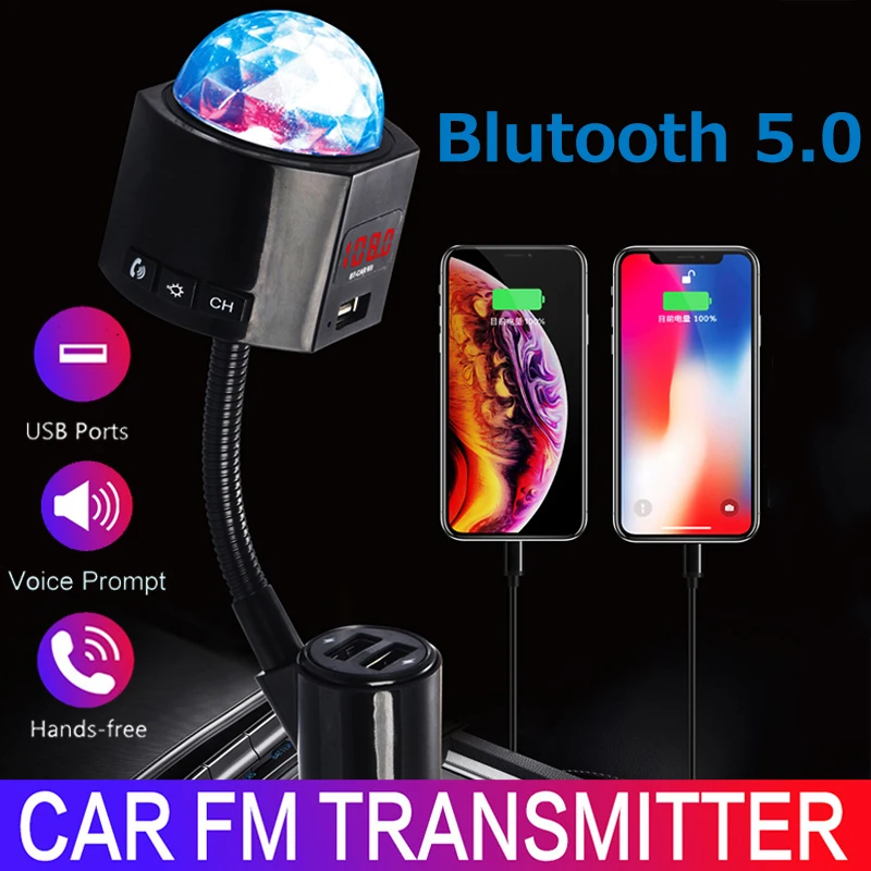 JINSERTA fm-передатчик модулятор Bluetooth 5,0 Handsfree автомобильный комплект аудио mp3-плеер с окружающим светильник двойное автомобильное usb-устройство для зарядки телефона