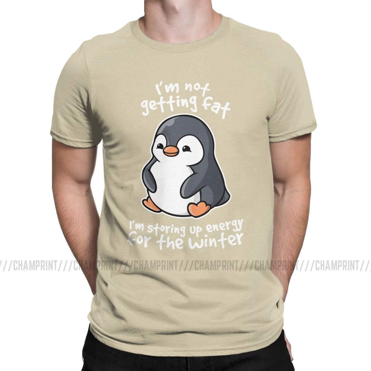 Футболки с надписью «I'm Not Get Fat», «I'm Storing Up Energy For The Winter», футболки для мужчин, Pingu Meme, одежда с забавными рисунками, модные футболки - Цвет: Хаки