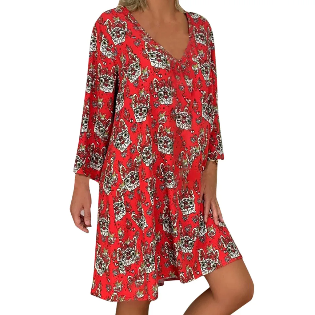Красный Летнее женское винтажное мини-платье с принтом Vestidos сарафан, женский халат богемное хлопковое льняное платье оверсайз# J30 - Цвет: Красный