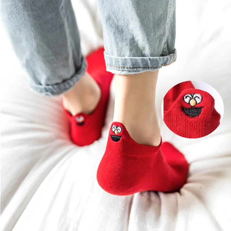 1 пара, женские носки с вышивкой Kawaii, Забавные милые носки до лодыжки, женские хлопковые носки, короткие носки ярких цветов