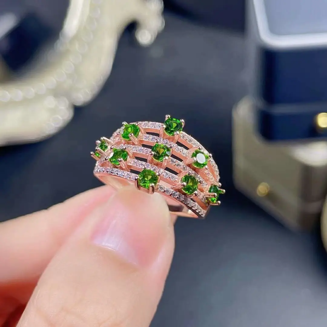 

925 Silver natuarl Diopside rings girl fashion jewelry silver 925 jewelry New Women Ring women plant j03035521agt