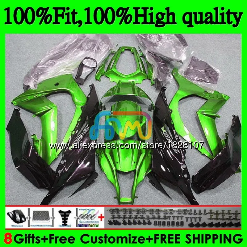 Инъекции для KAWASAKI ZX1000 ZX 10R 1000CC 18BS. 14 ZX-10R ZX10R 11 блеск зеленый 12 13 14 15 2011 2012 2013 обтекатели - Цвет: No. 1