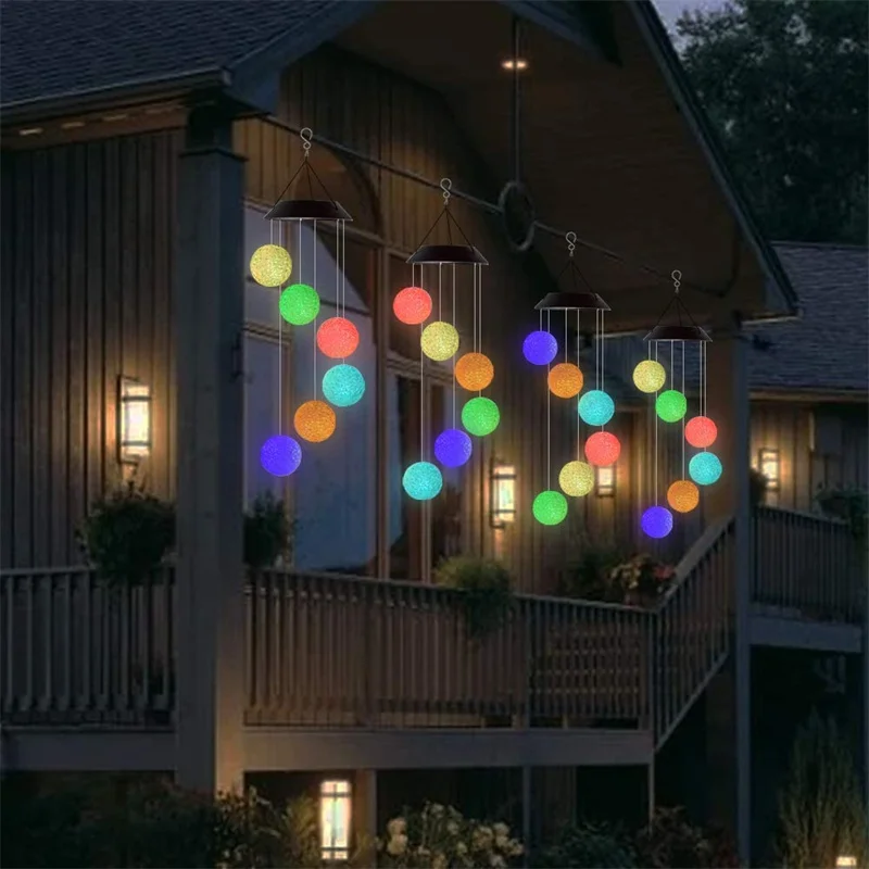 solar stake lights Colorful Changing Wind Chime Light Waterproof Hummingbird Butterfly Wind Bell Lamp solar post cap lights