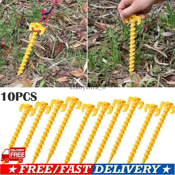 

10pcs Hook Plastic Stakes Support Ground Nail Tent Peg Screw Anchor Shelter