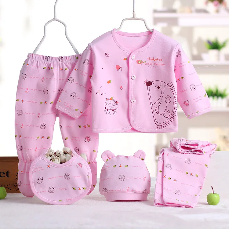 CYSINCOS комплект для младенцев 0-3 месяцев, комплект из 5 предметов для мальчиков и девочек: топ с длинными рукавами и рисунком+ шапка+ штаны+ нагрудник, пижамные комплекты для маленьких девочек