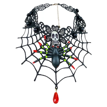 

Halloween Spider Web Lace Ring Bracelet Gothic Skull Spider Necklace Women's Party Jewelry Set