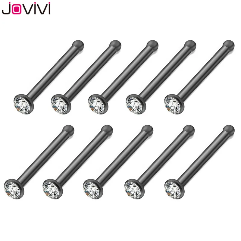 JOVIVI 10 шт. из нержавеющей стали 20 г серьги в нос, гвоздики кость ноздрил Pin L форма пирсинг бижутерия 1,5 мм/2 мм/2,5 мм/3 мм страз