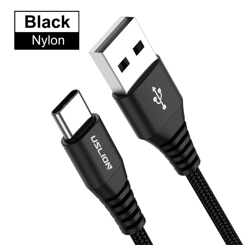 USLION usb type C кабель для samsung S10 S9 S8 A50 Xiaomi Redmi Note 7 3A Быстрая зарядка данных USB-C кабель для мобильного телефона type-C - Цвет: Черный