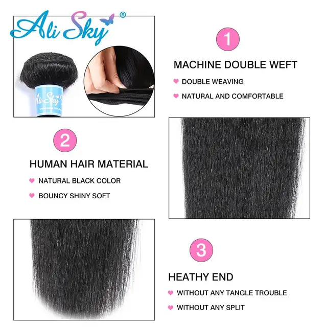 Peruvian Hair Kinky Straight Bundles Brazilian Remy Hair Extensions Human Hair 100% Human Hair Bundles for Black Women 1/3/4PCS 5