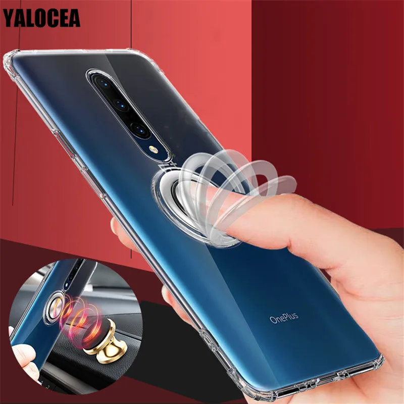 

For Oneplus 7 Pro Case Metal Finger Ring Holder Transparent Soft TPU Silicone Back Cover For One Plus 7 Pro 6T Cases Shockproof