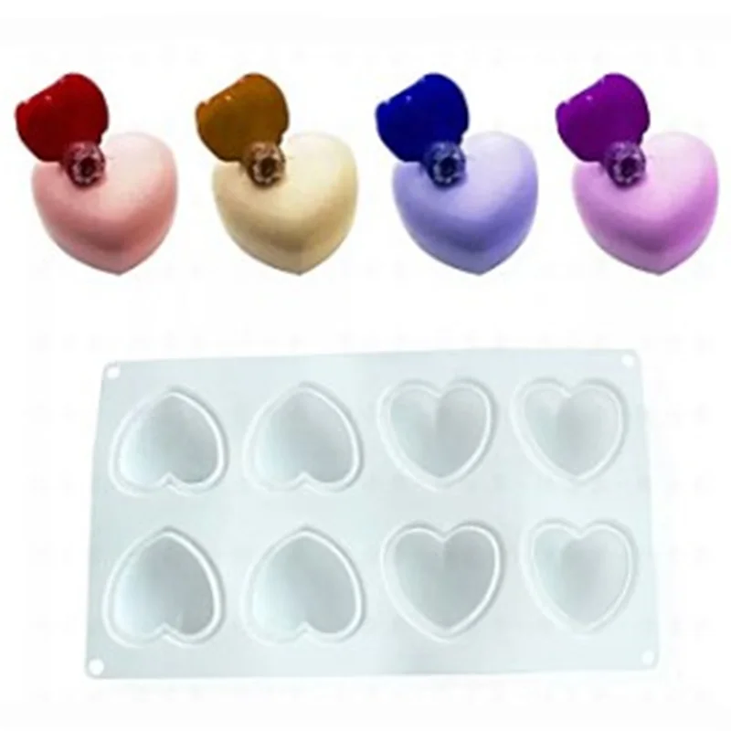 

White 8-hole Silicone Heart Cake Mold Non-toxic Valentine's Day Cookies Chocolate Baking Mold Pastry Cake Decorating Tools