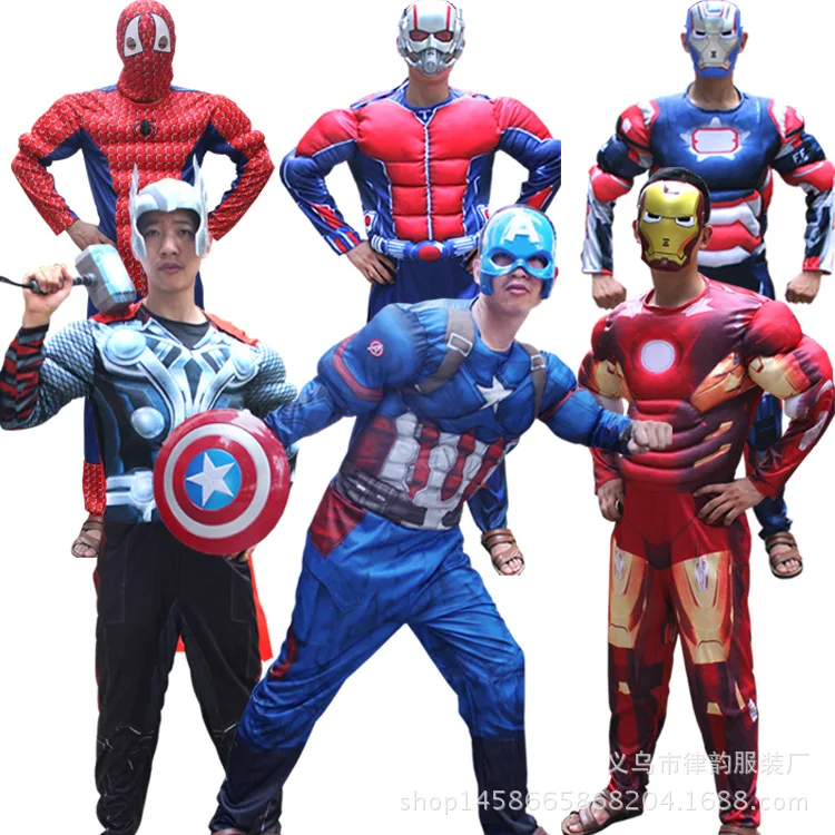 

Halloween Adult Cosplay Muscle Clothing America Captain Iron Man Batman Superman Thor Clothes