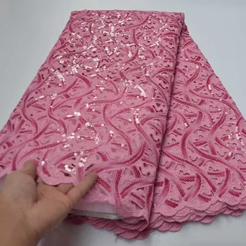 

2020 Latest Sequins Embroidery French Net Laces with Sequins Fabrics High Quality Tulle African Lace Fabric For Nigerian Wedding
