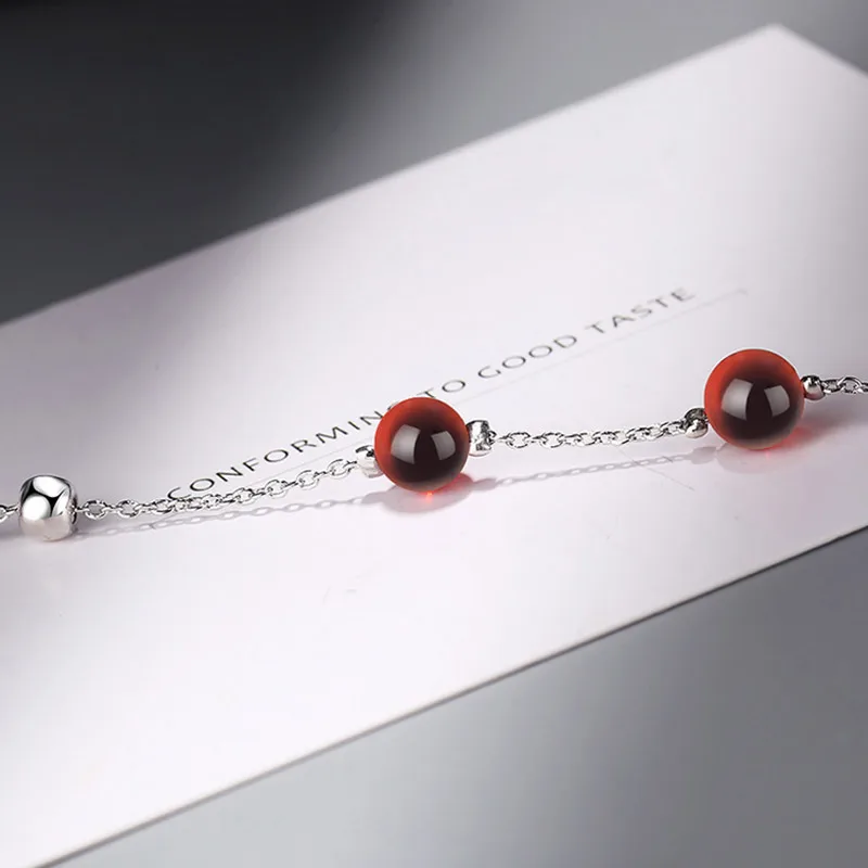 Bague Ringen темперамент простой корейский стиль Круглый гранат браслет для женщин Стерлинговое Серебро 925 ювелирные изделия офис леди свадеб