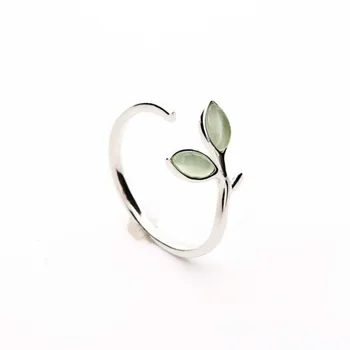 

100% 925 Sterling Silver Green Opal Leaves Buds Open Rings For Women High Quality Creative Fashion Jewelry 925-791