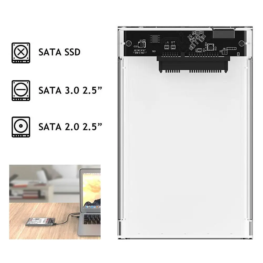 2,5 дюймовый жесткий диск чехол прозрачный USB3.0 жесткий диск чехол SATA3.0 внешний корпус для жесткого диска поддерживает связь с 2-мя ТБ