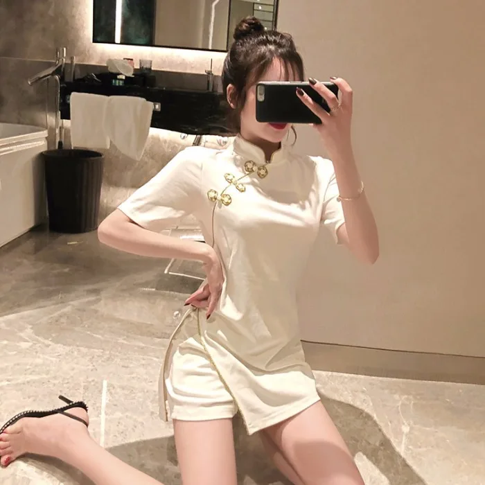 Китайское платье cheongsam винтажное элегантное платье qipao вечернее платье женское с коротким рукавом сексуальное платье Ципао с разрезом костюм набор