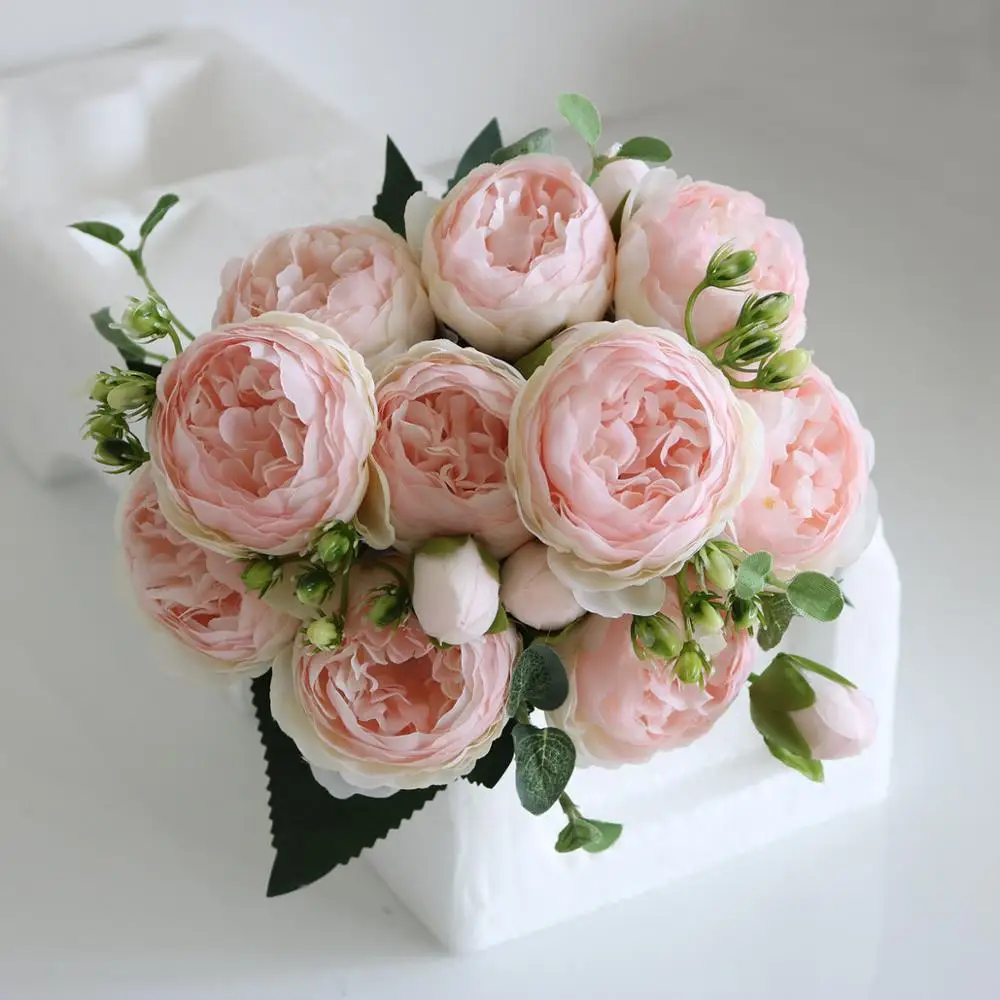 10 Heads Artificial Bouquet Silk Peony Rose Flowers Bunch Wedding Home Decor 