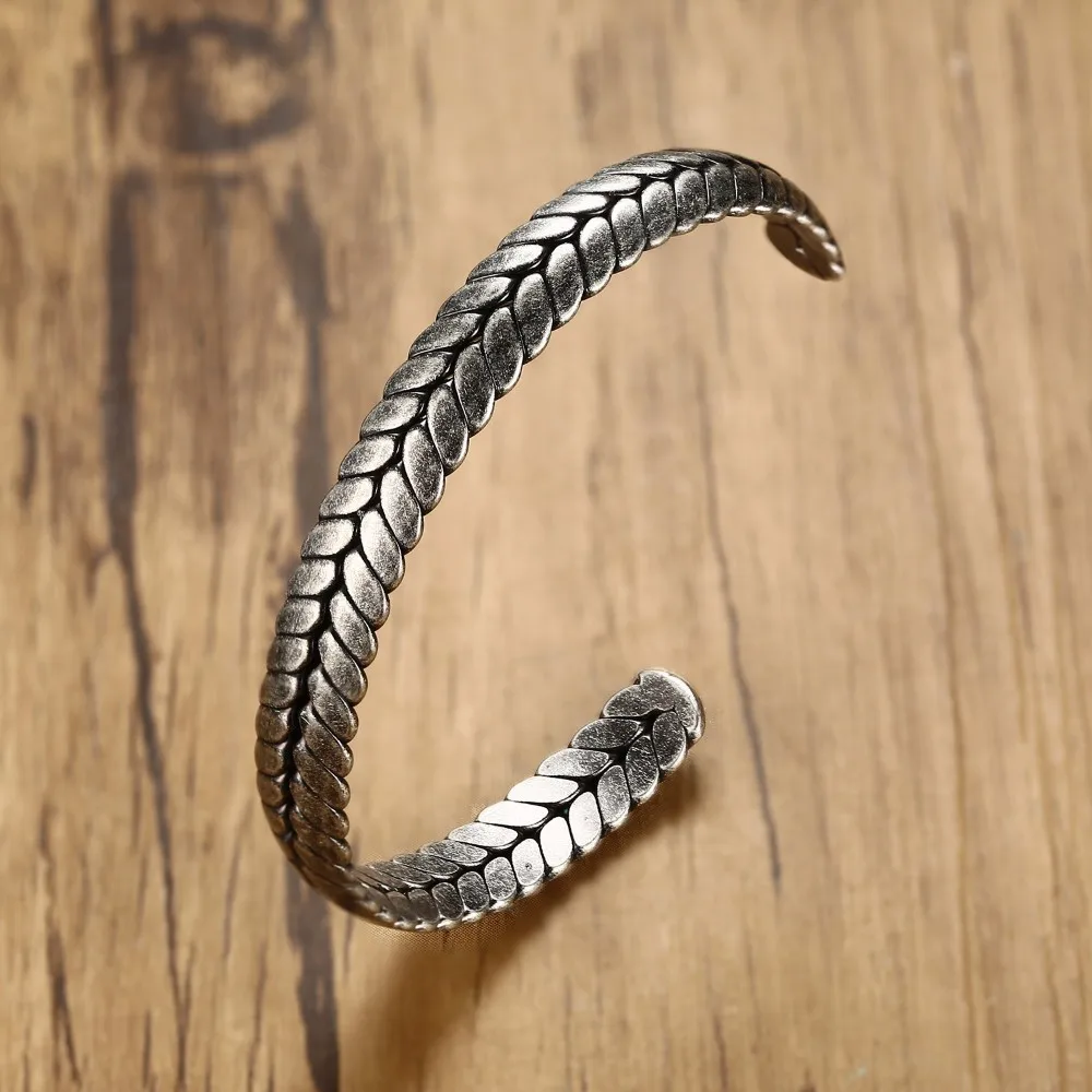 Men's Bracelet Old Oxidized Gray Braided Cuff Bracelets Stainless Steel Industrial Style Braslet Bangle Vintage Jewelry
