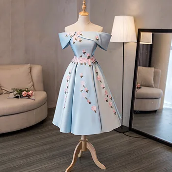 

Vintage Ruffled Off Shoulder Party Dress Elegant Applique Pleated Bridesmaid Dinner Robe Femme Summer Ball Gown Midi Vestido