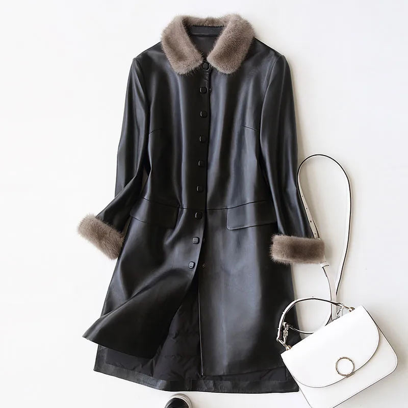 

Genuine Leather Jacket Winter Jacket Women Mink Fur Collar Sheepskin Coat Korean Vintage Women's Down Jackets G1749 MY2022