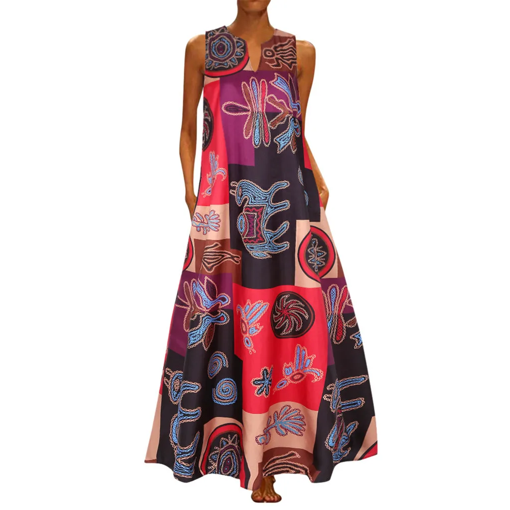 30# богемное Летнее Длинное Платье Макси без рукавов ZANZEA для женщин Винтаж Цветочный Принт майки Vestido повседневное хлопковое льняное сарафан туника