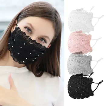 

Reusable Face Mask Fashion Washable Mascarilla Fashion Women Lace Reusable Breathable Safe Protection Face Mask 4 Pcs #GM
