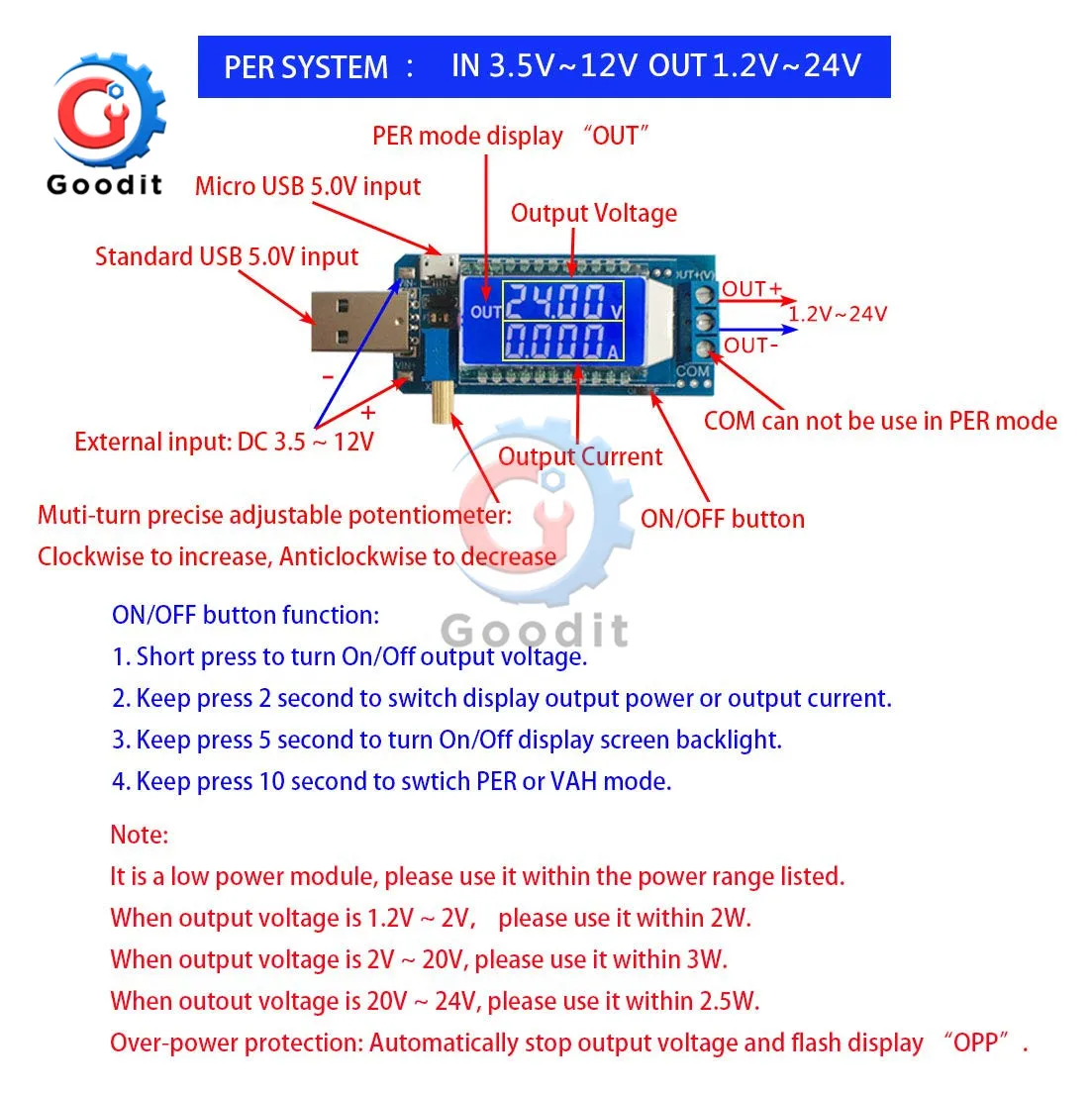 DC-DC при напряжении от 5 В до 3,5 в/9 В/12 V ЖК-дисплей USB Шаг вверх и вниз Питание Модуль Регулируемый комбинированные преобразователи доска из DC 1,2 V-24 V