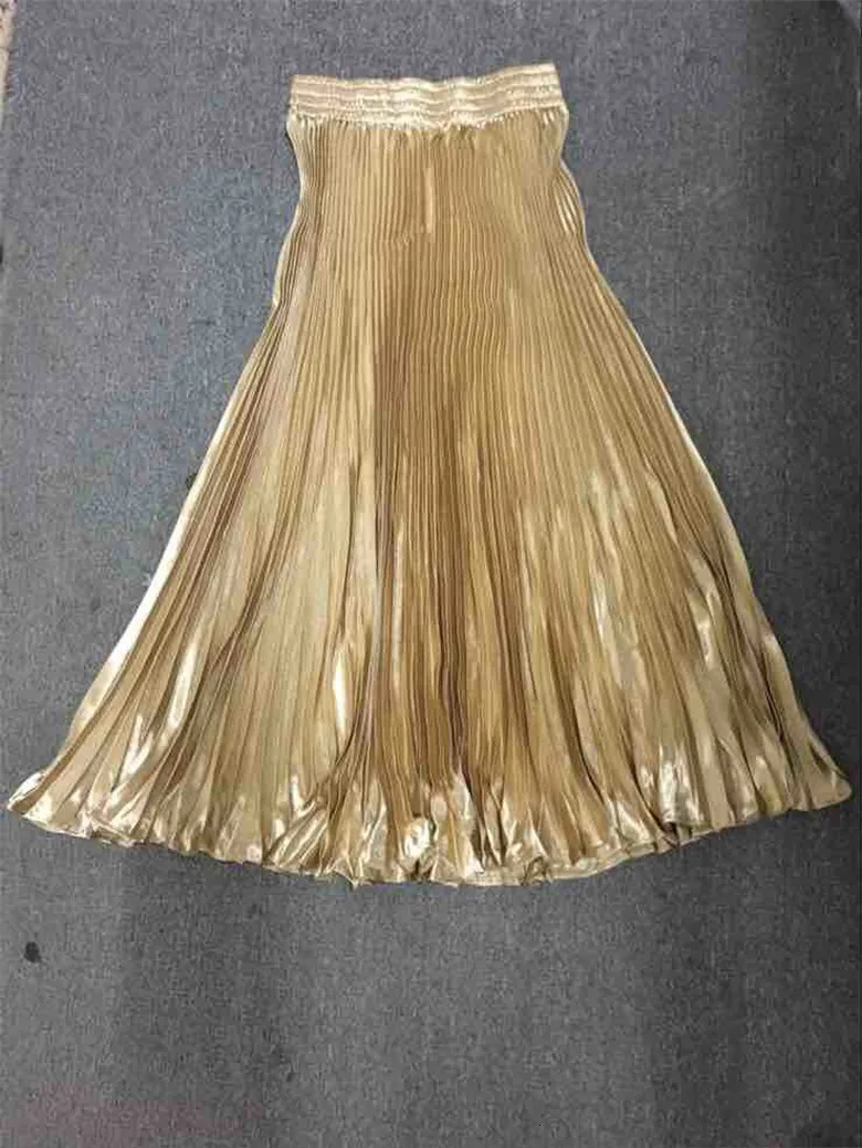 Golden SHENGPALAE, новинка, модная Осенняя большая свободная однотонная плиссированная юбка до середины икры для женщин, 13 цветов, свободная юбка, Faldas Mujer Moda Tide FV318 - Цвет: Golden