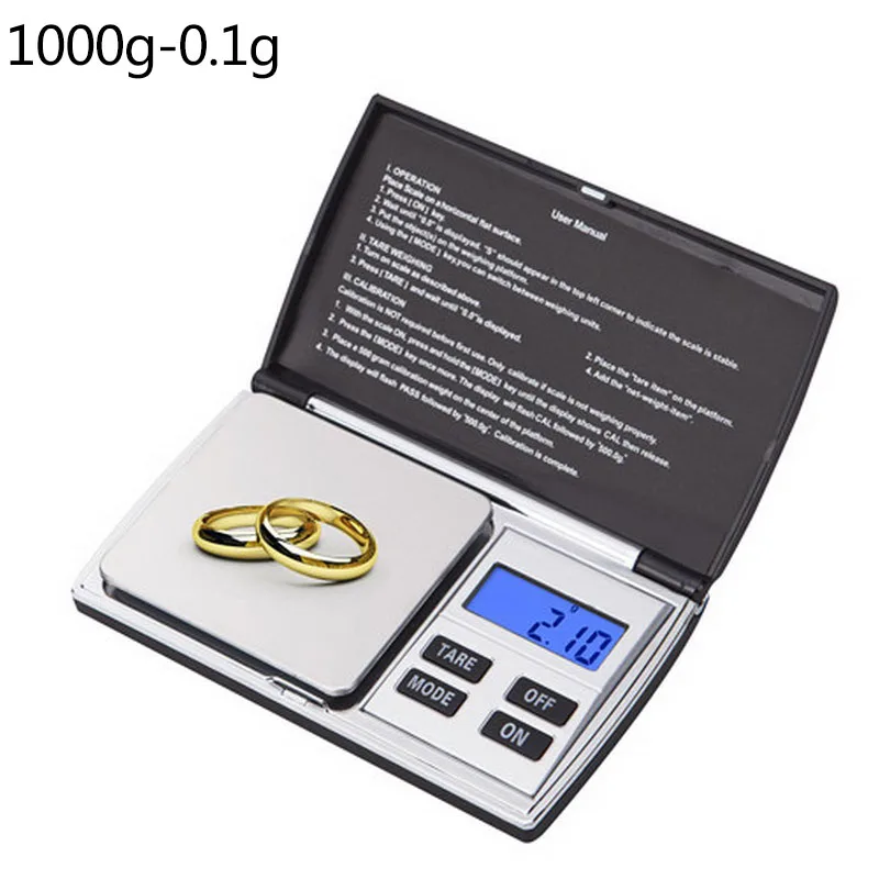Портативный Высокая точность ювелирной шкалы 100/200/300/500/1000g 0,01/0,1g Мини грамм весы Карманные электронные весы для ювелирных изделий для Кухня - Цвет: 1000g-0.1g