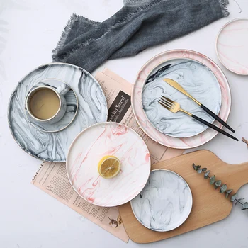 

Nordic Phnom Penh Marble Ceramic Plate Pasta Steak Western Tableware Home Dim Sum Plate Dinner Plate Flat Plate
