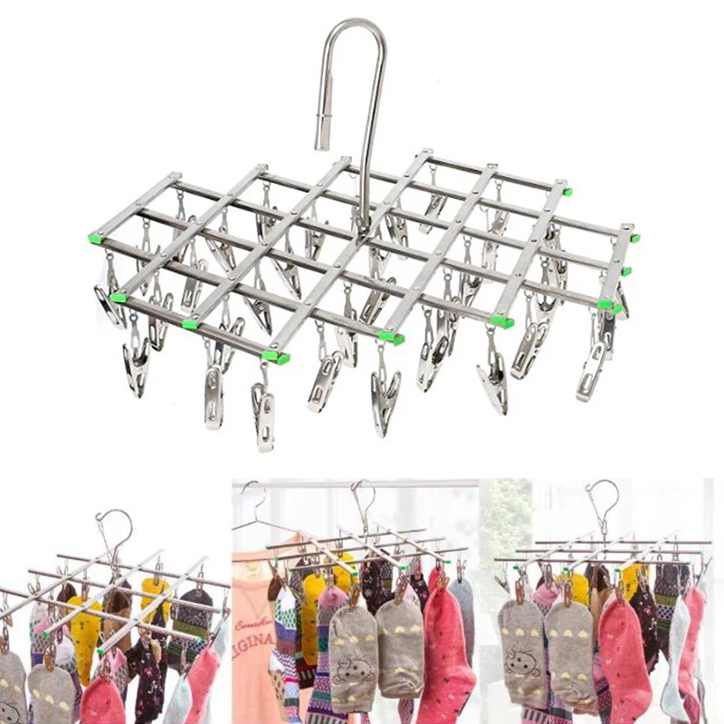 

Baffect Clothes Hanger Folding Drying Rack Windproof Stainless Steel 20 / 35 Pegs Clip Hook for Socks Underwear Gloves