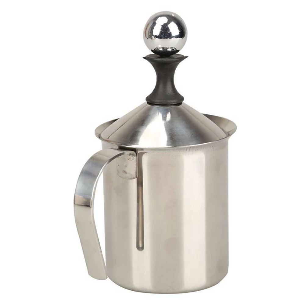 SILVER 400ML Manual Milk Frother Stainless Steel Milk Creamer Double Mesh Milk Foam Coffee Foamer Creamer Machine Kitchen Tool - Цвет: SILVER