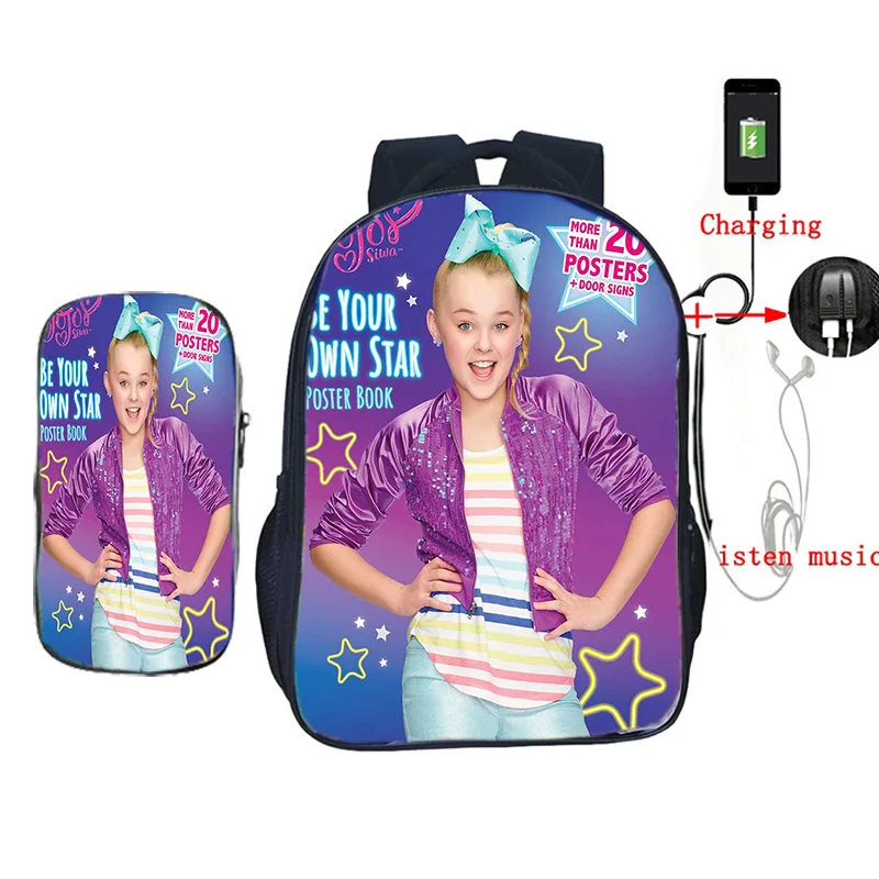 25 2 шт./компл. Jojo Siwa женская школьная сумка USB зарядка Рюкзак для подростков мальчиков девочек винтажный дорожный рюкзак на плечо - Цвет: 25