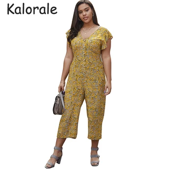 

Overalls for Women Sexy V Neck Floral Print Beach Bohemian Clothes Summer 2020 Casual Cotton Ruffles Calf-Length Pants Jumpsuit