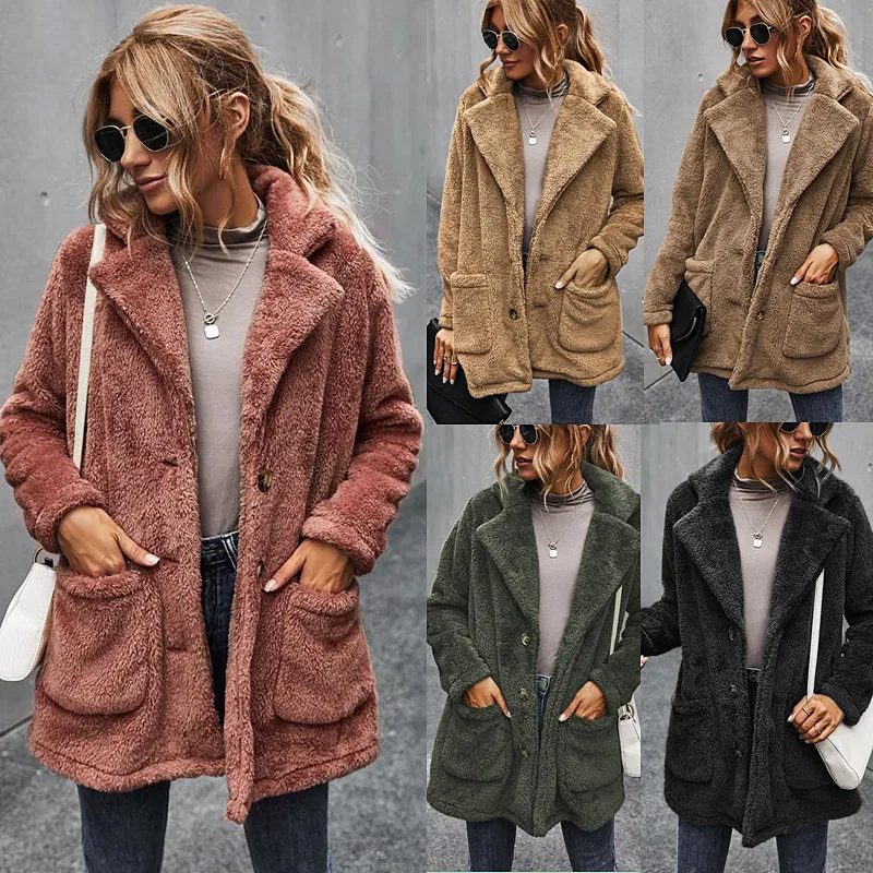 

High-quality women's clothing winter European and American thickening plus velvet lapel plush fashion casual jacket women