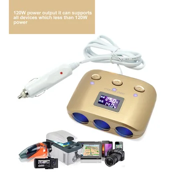 

2-Port USB Car Charger Adapter 120W 3 Cigarette Lighter Convertor LCD Display for iPhone and Android Devices/ iPhone 11/11 Pro