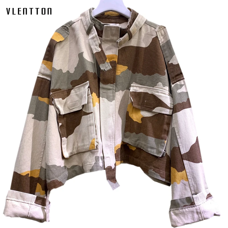 

2019 Autumn Streetwear Camouflage Print Jean Jacket Women Korean Stand Short Harajuku Loose Denim Jackets Coats Female Outwear