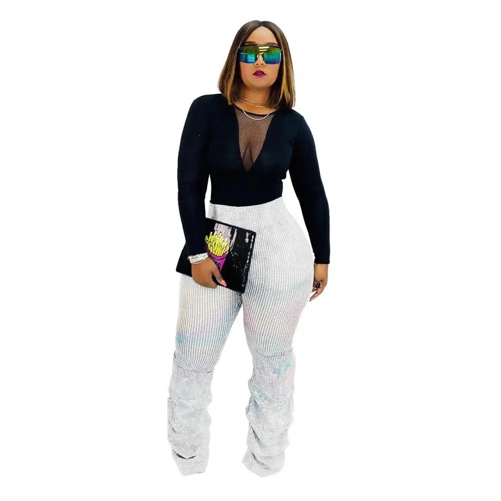 party trousers Echoine тонкие облегающие блестящие расклешенные брюки с блестками, винтажные складывающиеся плиссированные брюки с высокой талией, вечерние клубные сексуальные брюки - Цвет: party trousers