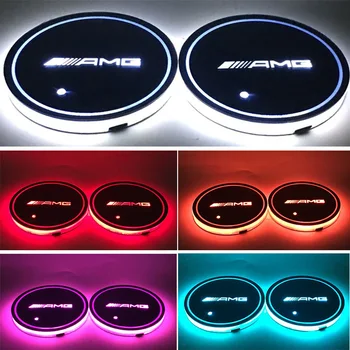 

2pcs for Mercedes benz AMG w204 w203 w212 w211 w124 w210 USB Water coaster Light Luminous Car Anti Slip Mat pad car Accessories