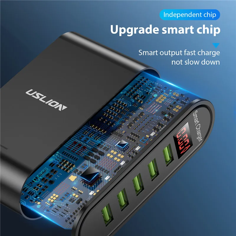 USLION 5 Port Charger HUB Multi USB Charging Station Dock Desktop Wall Home LED Display Universal New Chargers EU US_voghion.com