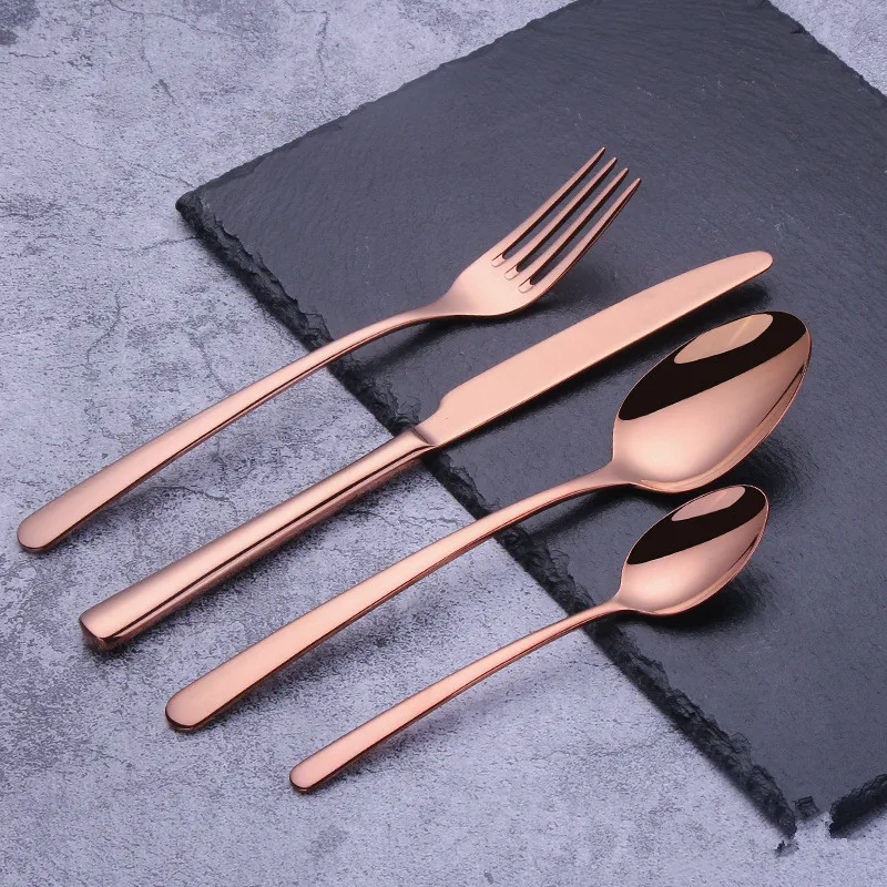 Розовые золотые столовые приборы Set 24 шт. Вилка ложка нож Набор Столовых Приборов